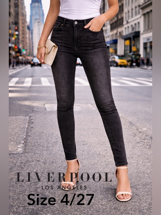 🖤🖤🖤NWT Liverpool Los Angeles Eco Abby Jeans 4/27Black Denim Mid Rise Stretch